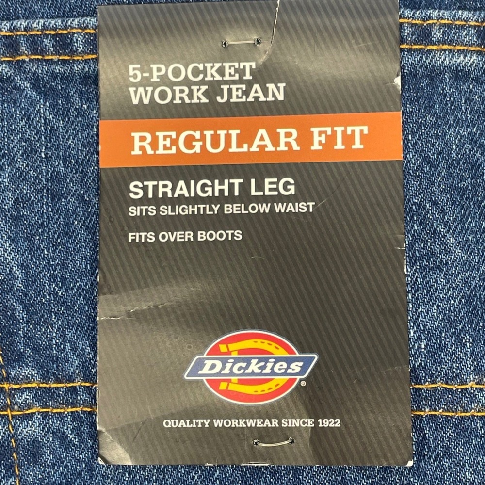 NWT Dickies Blue Jeans Regular Fit Straight Leg 5 Pocket Workwear Mens 33x30 - Picture 5 of 7